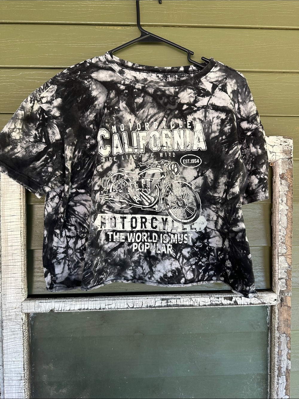 Source Unknown Black & White Tie-Dye California Motorcycle Crop Top